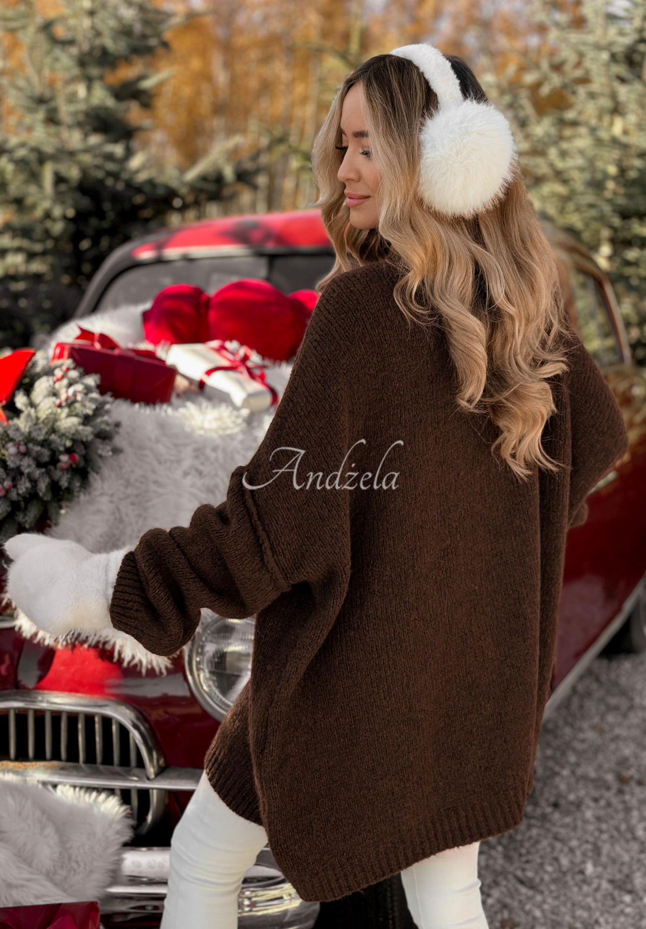 Dlhý oversize sveter z vlny a viskózy Cozy Weather čokoládový