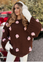 Sveter so širokými rukávmi s ružami Sweet Little Roses čokoládový
