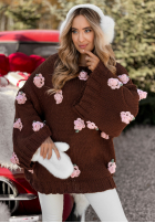 Sveter so širokými rukávmi s ružami Sweet Little Roses čokoládový