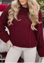 Ozdobnie pleciony Sveter Snuggle Weather bordová