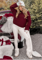 Ozdobnie pleciony Sveter Snuggle Weather bordová