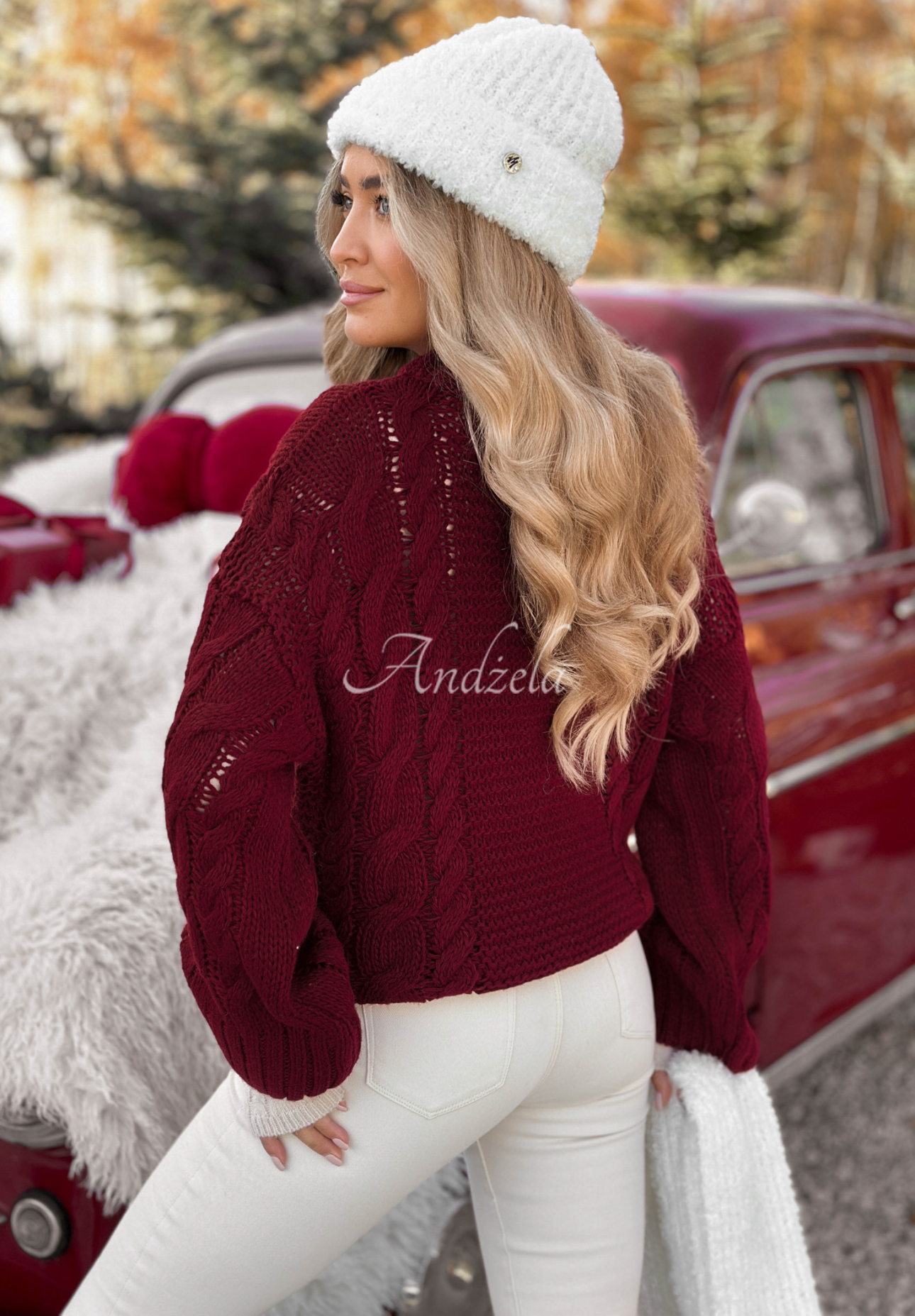 Ozdobne pletený sveter Snuggle Weather bordová