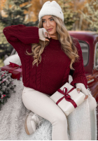 Ozdobnie pleciony Sveter Snuggle Weather bordová