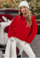 Ozdobnie pleciony Sveter Snuggle Weather červený