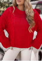 Ozdobnie pleciony Sveter Snuggle Weather červený
