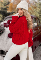 Ozdobnie pleciony Sveter Snuggle Weather červený