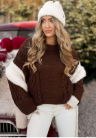 Ozdobnie pleciony Sveter Snuggle Weather čokoládový