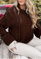 Ozdobnie pleciony Sveter Snuggle Weather čokoládový