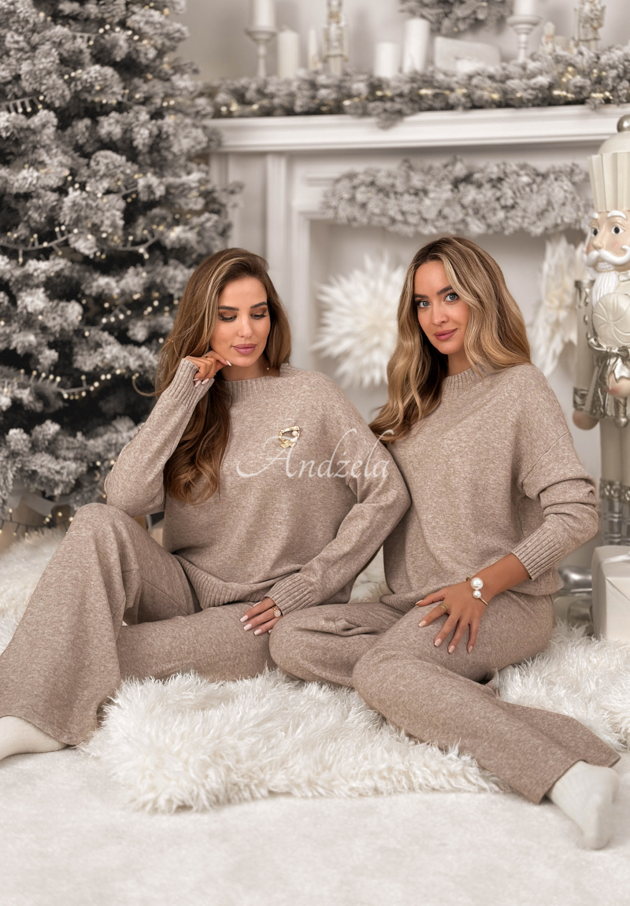 Pletená súprava sveter a nohavice s viskózou Peace Of Mind béžový melanž