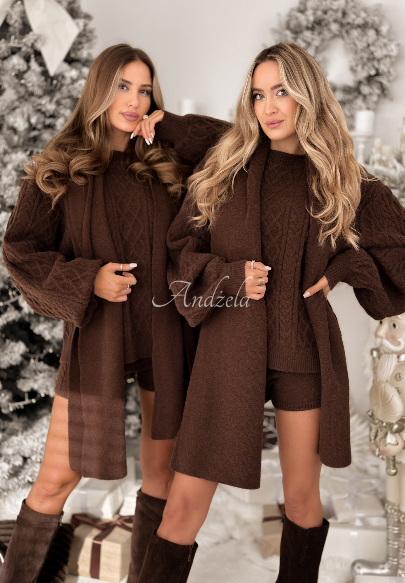 Súprava 3v1 sveter s šálom a šortky Northern Attitude čokoládový