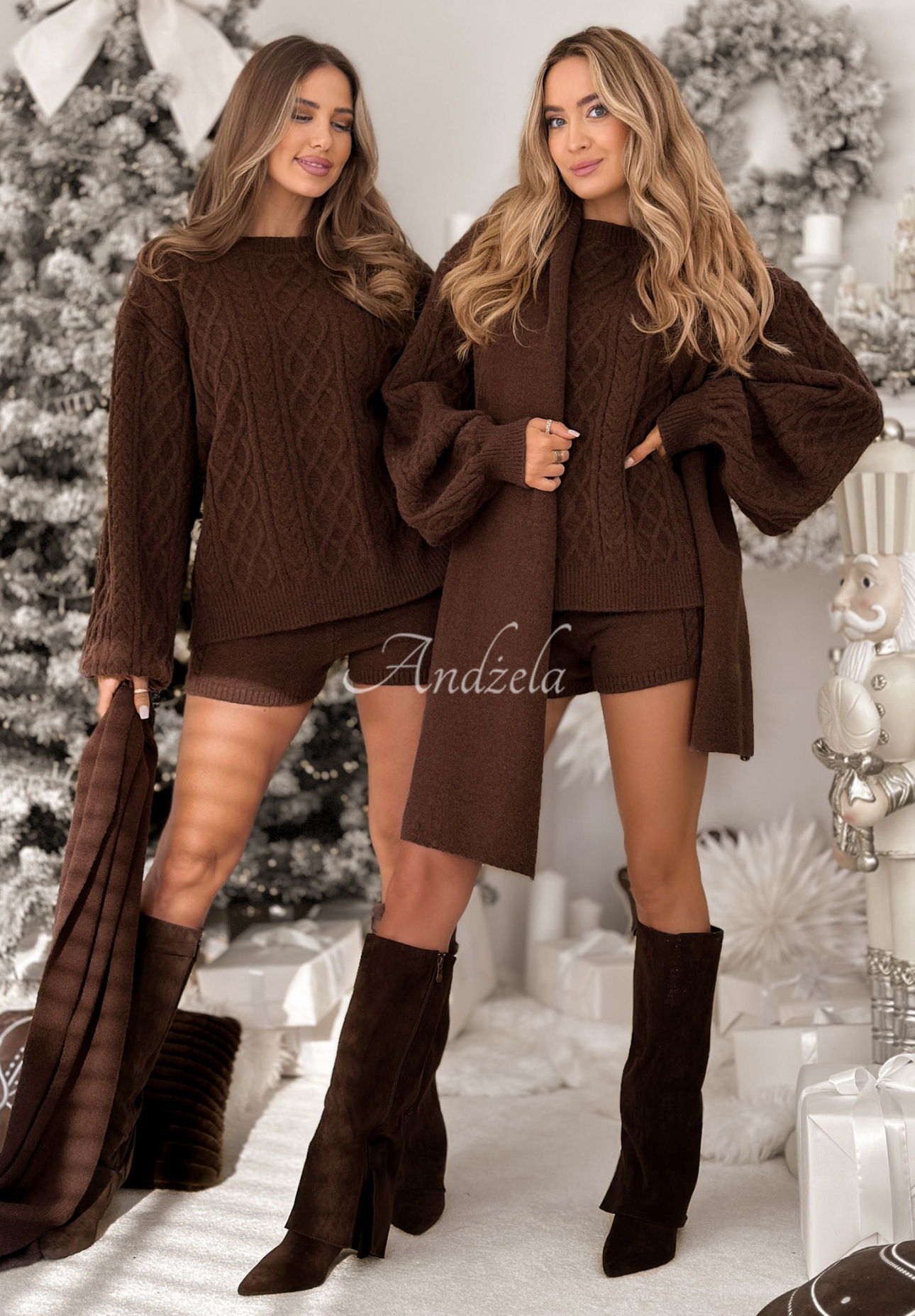 Súprava 3v1 sveter s šálom a šortky Northern Attitude čokoládový