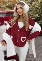 Krótki kardigan oversiz w serca Second Date bordová