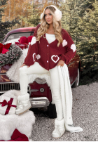 Krótki kardigan oversiz w serca Second Date bordová