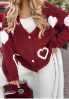Krótki kardigan oversiz w serca Second Date bordová