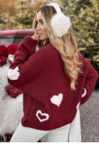 Krótki kardigan oversiz w serca Second Date bordová