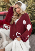 Krótki kardigan oversiz w serca Second Date bordová