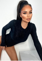 Błyszczące body ze stójką Really Simple čierne