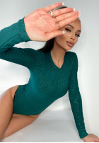 Błyszczące body ze stójką Really Simple fľašková zelená