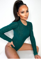 Błyszczące body ze stójką Really Simple fľašková zelená