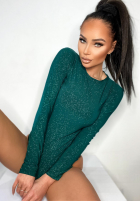 Błyszczące body ze stójką Really Simple fľašková zelená