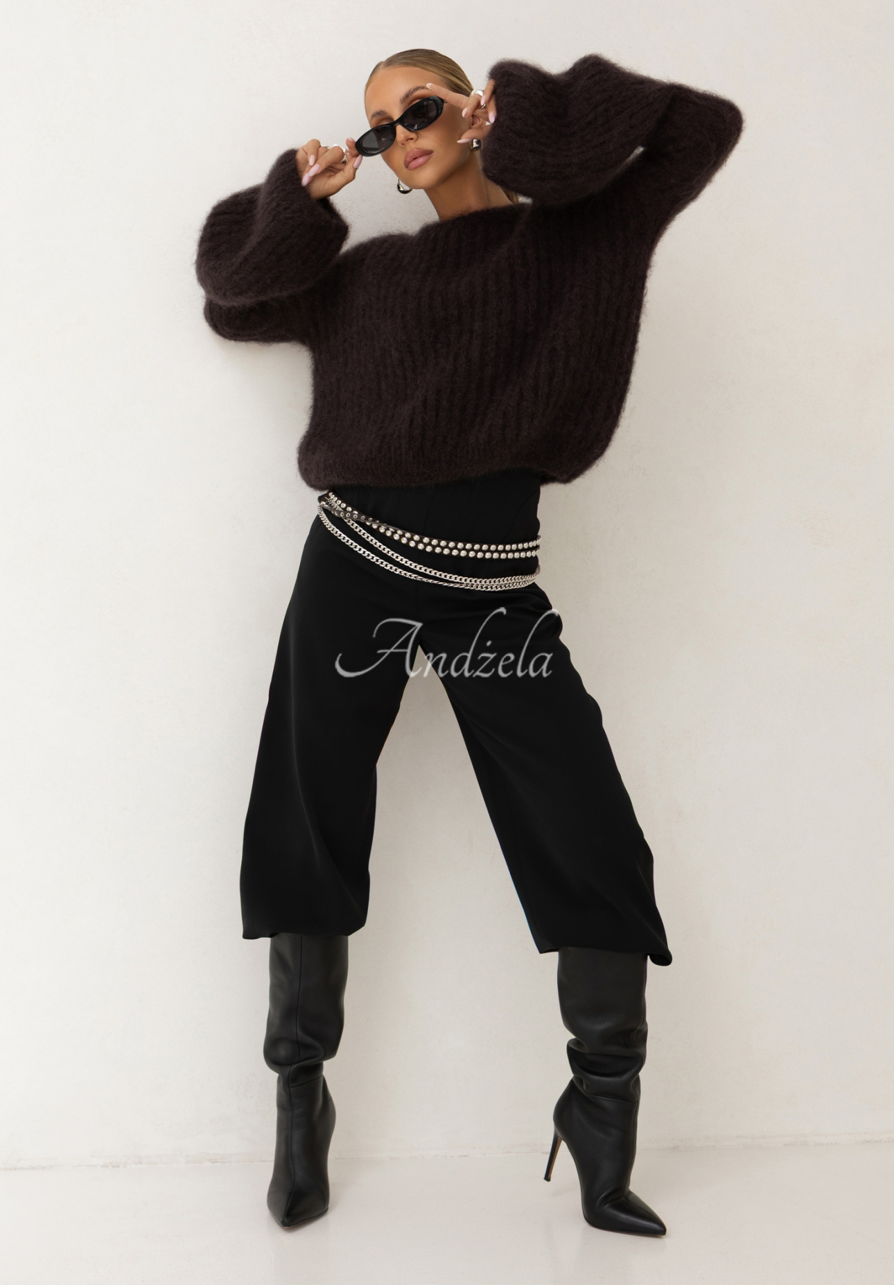 Mohérový sveter so širokými rukávmi Cocomore Cloudly čokoládový