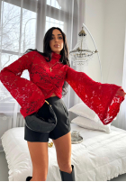 Koronkowa Blúzka ze stójką i szerokimi rękawami z wiskozy La Milla Why Not You červená