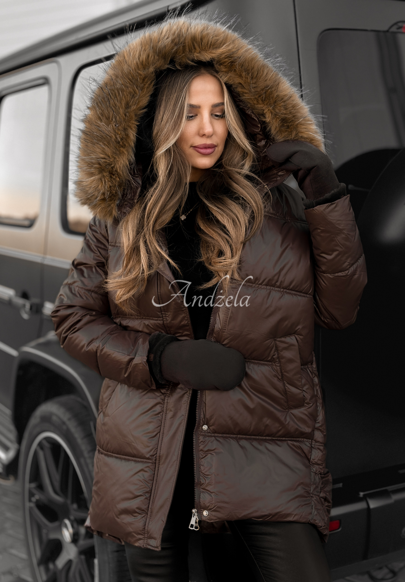 Dlhá prešívaná bunda Happy Season čokoládová