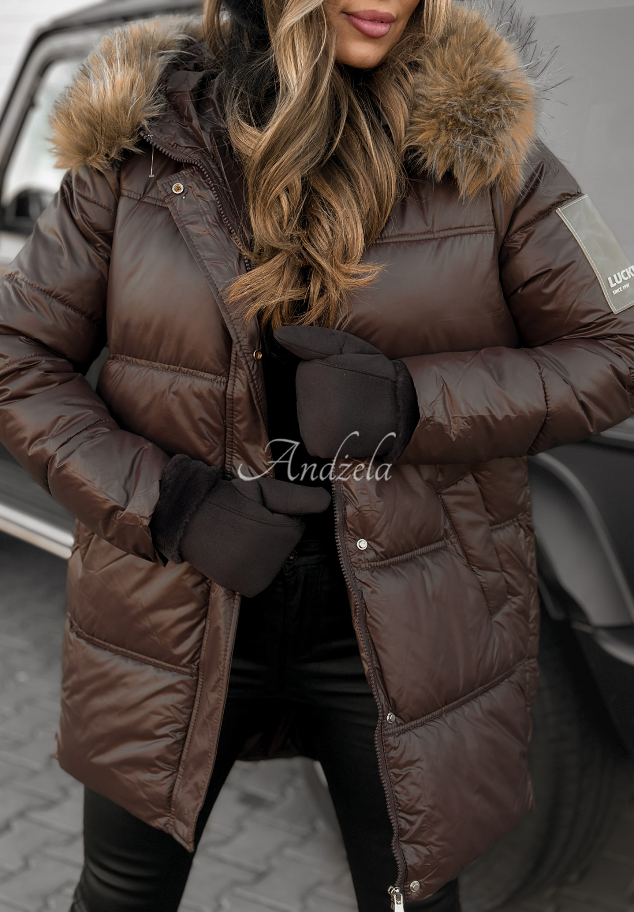 Dlhá prešívaná bunda Happy Season čokoládová