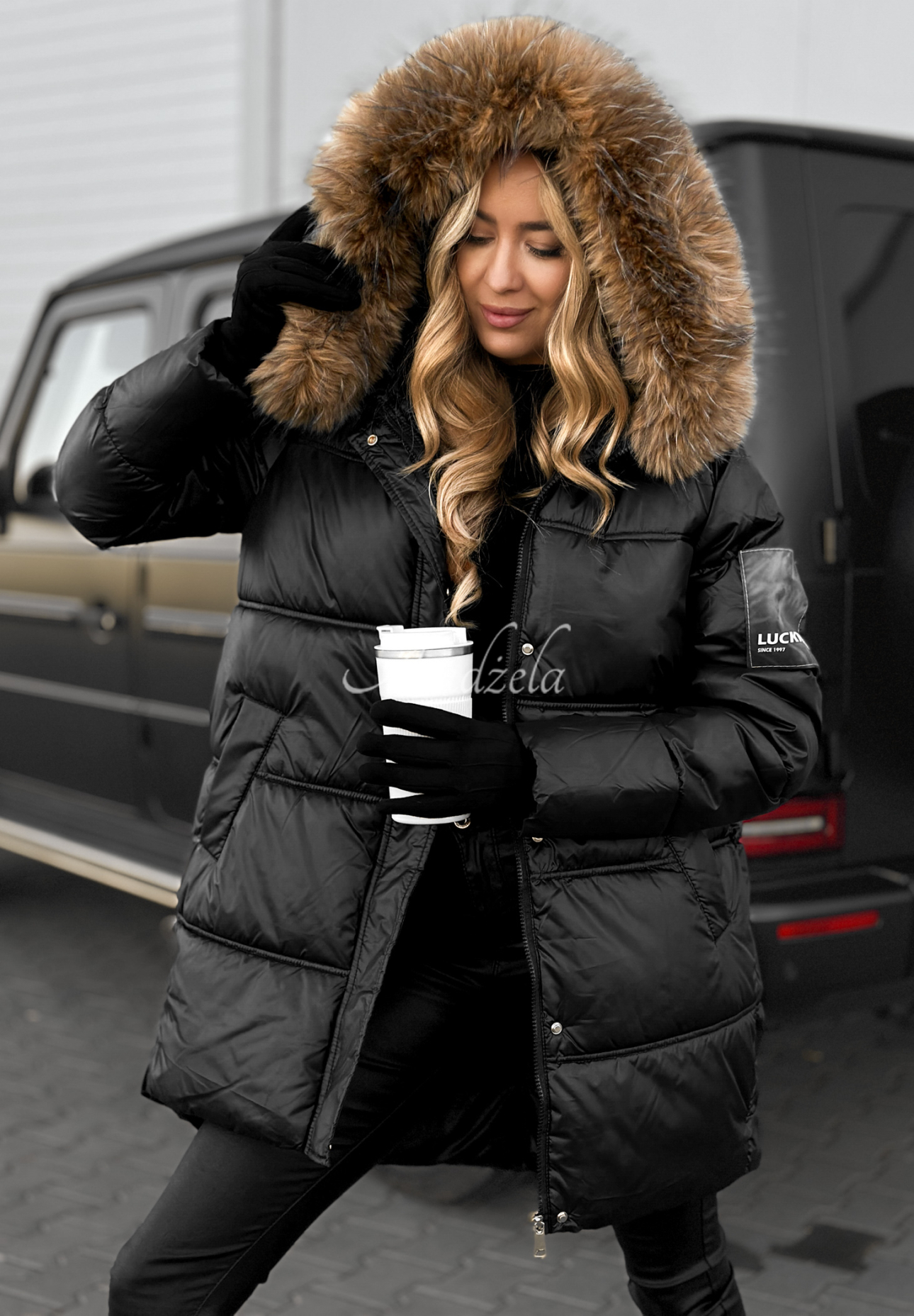 Dlhá prešívaná bunda Happy Season čierna