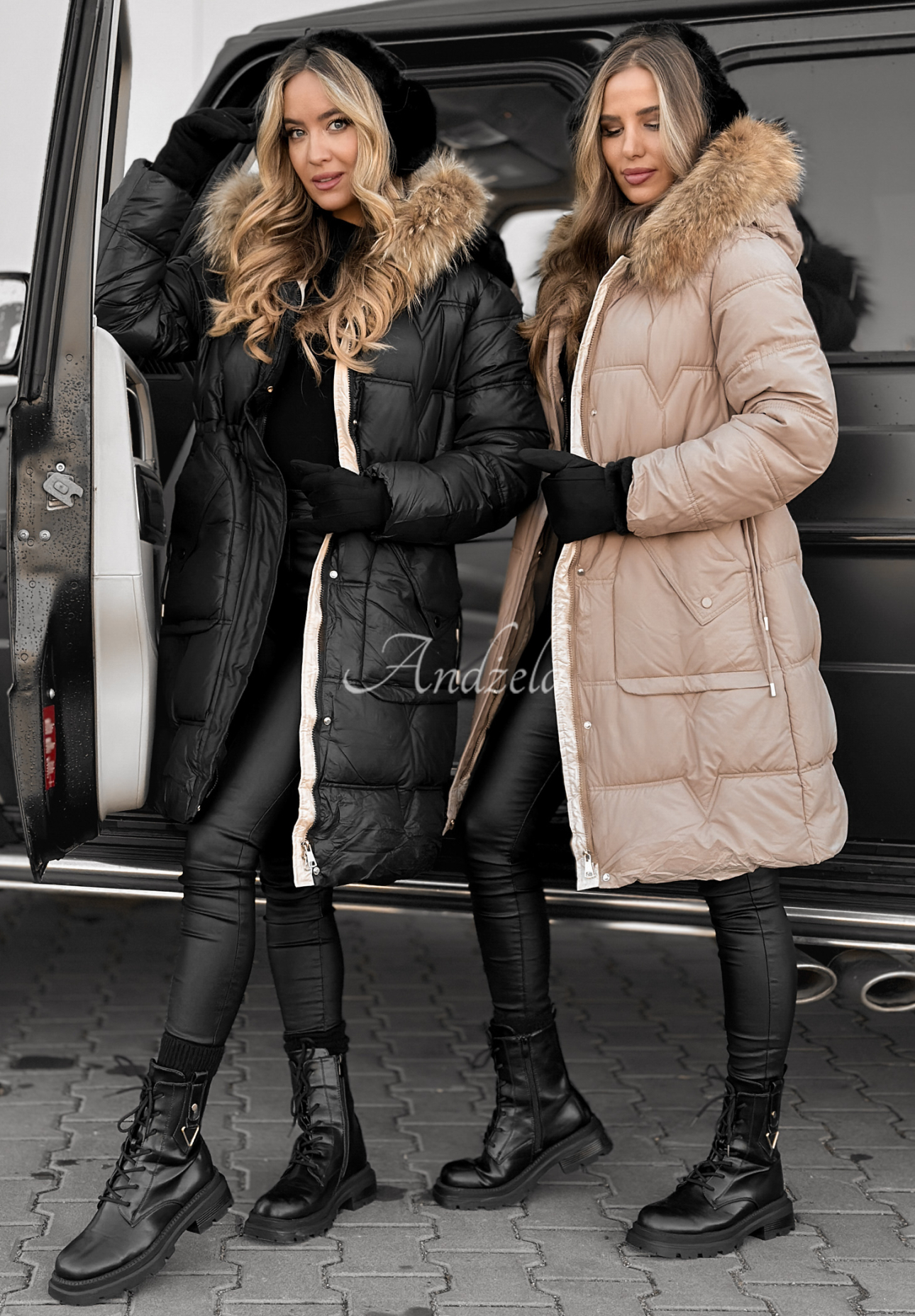 Dlhá prešívaná Bunda Rivia tmavo béžová