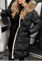 Pikowana Bunda Z Naturalnym Futrem Rivia Černa