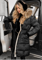 Pikowana Bunda Z Naturalnym Futrem Rivia Černa