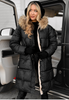 Pikowana Bunda Z Naturalnym Futrem Rivia Černa