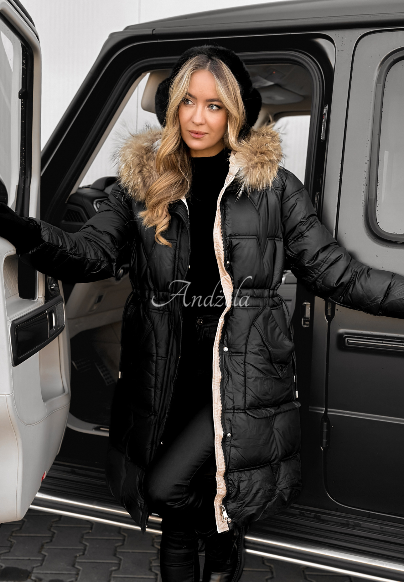 Dlhá prešívaná Bunda Rivia Černa