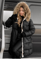 Pikowana Bunda Z Naturalnym Futrem Rivia Černa