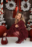 Krótki kardigan z frędzlami Fringe bordová