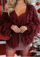 Krótki kardigan z frędzlami Fringe bordová