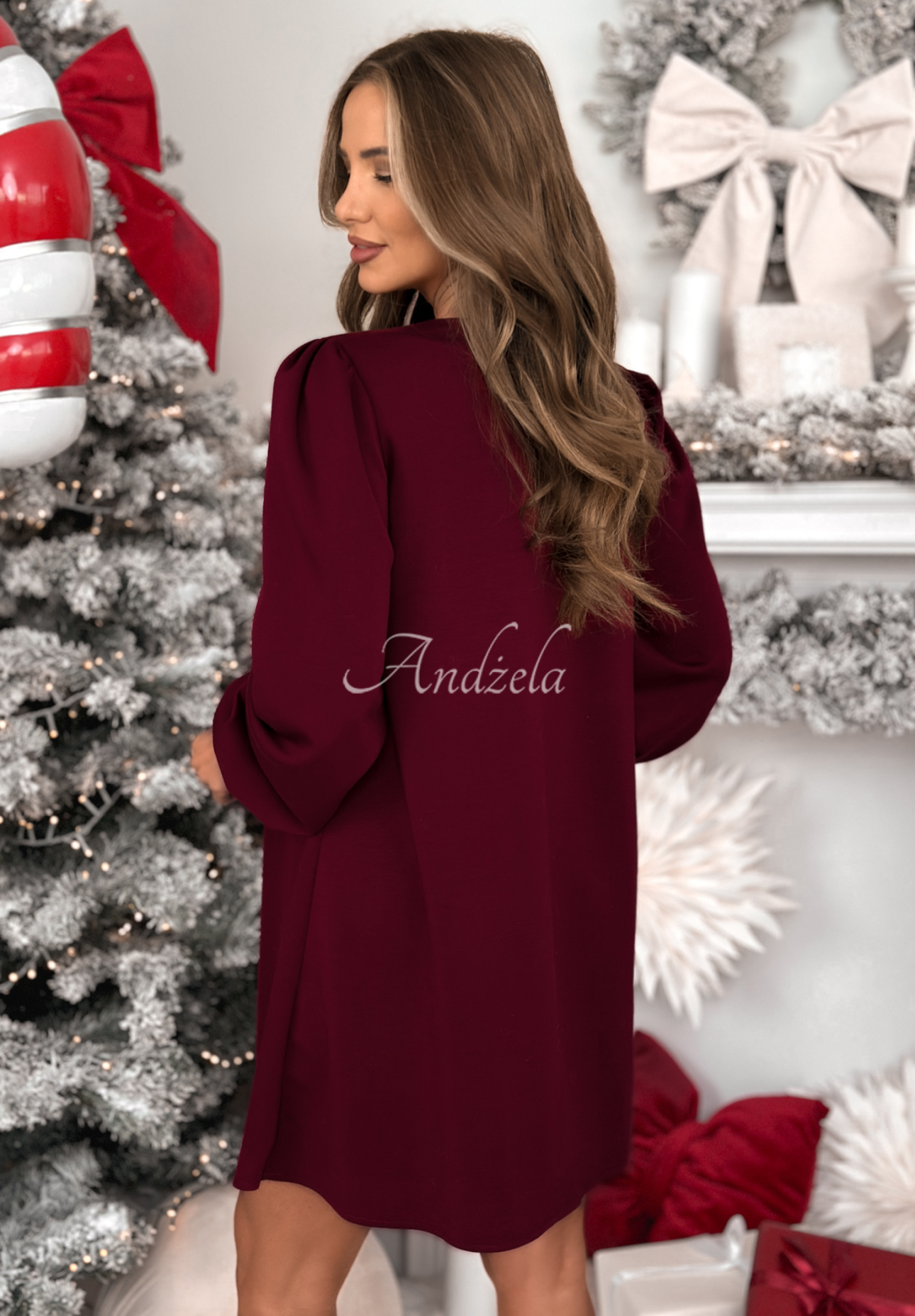 Viskózové šaty s naberanými rukávmi Just One Kiss bordová