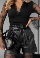 Krótkie skórzane spodenki z paskiem Best Revenge čierne