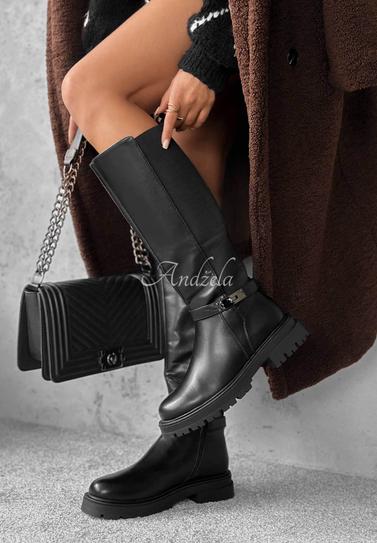 Kožené čižmy nad kolená Snow Creek Park čierne