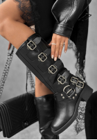 Skórzane Čižmy biker z klamrami Go Alone čierne