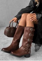 Skórzane Čižmy biker z klamrami Go Alone čokoládové