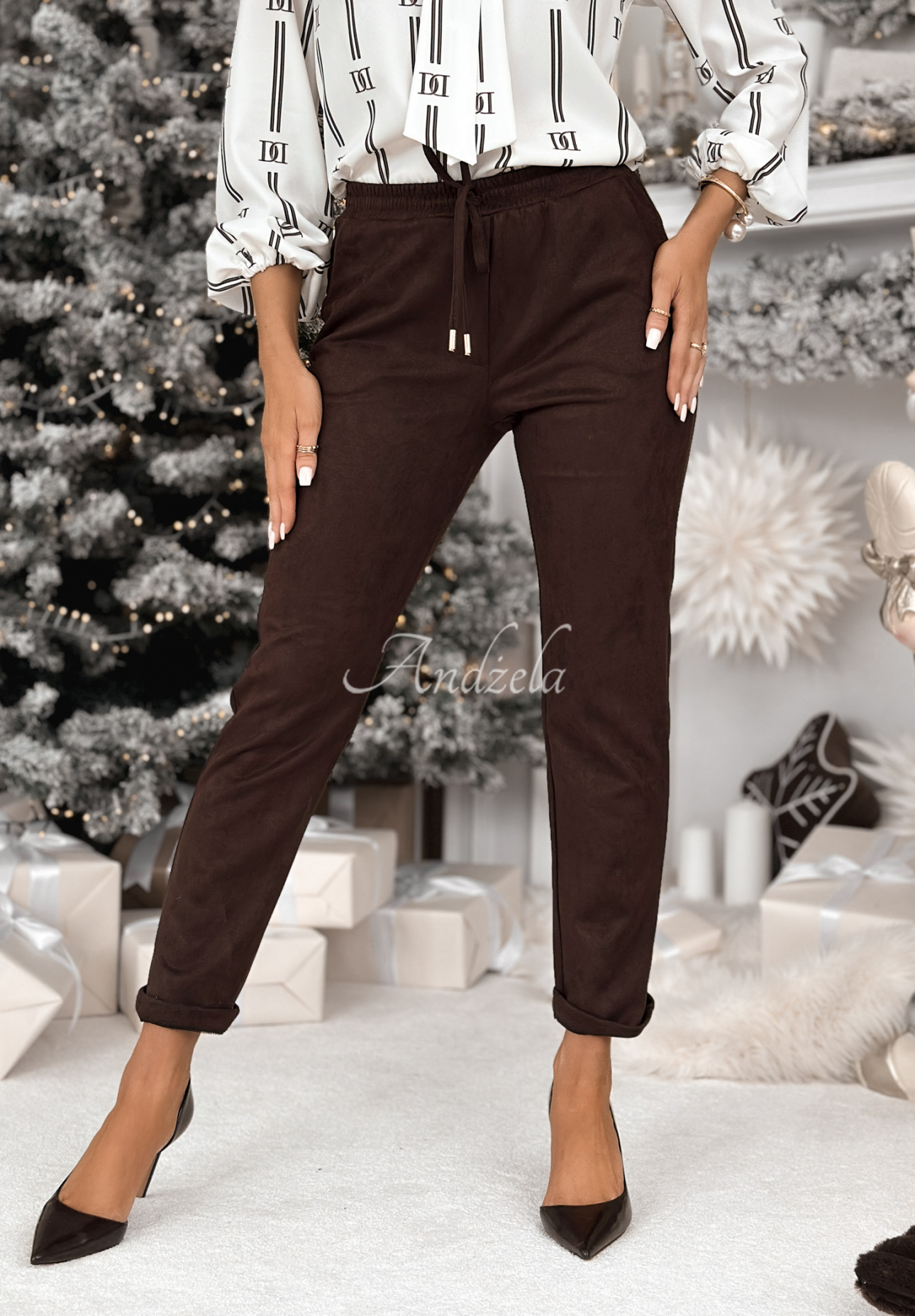 Semišové nohavice z vsikózy React To IT čokoládové