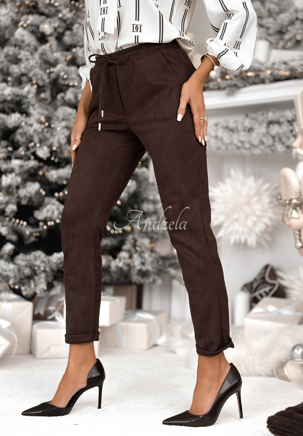 Semišové nohavice z vsikózy React To IT čokoládové