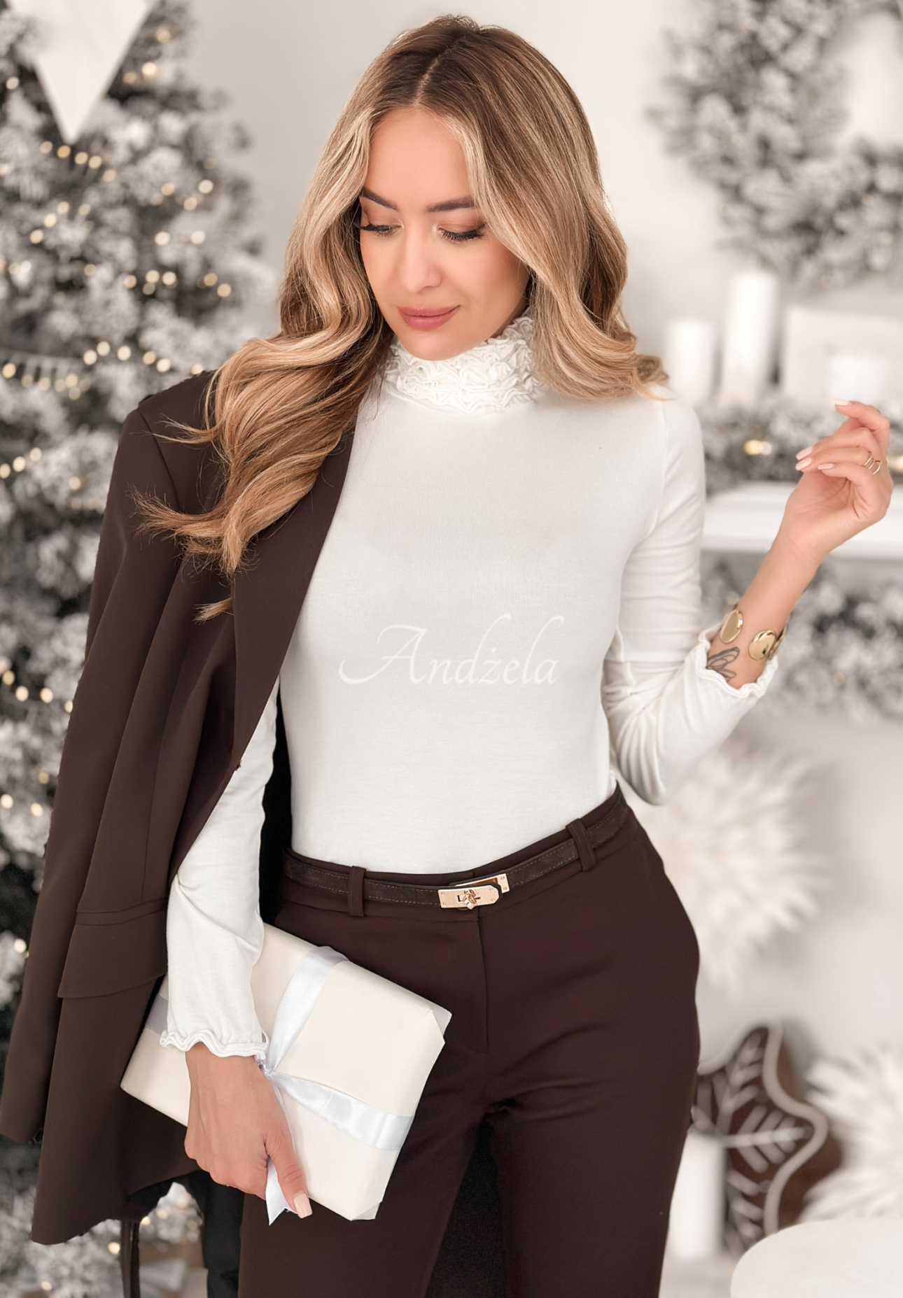 Viskózová blúzka s dlhým rukávom a rolákom Your Own Luck ecru