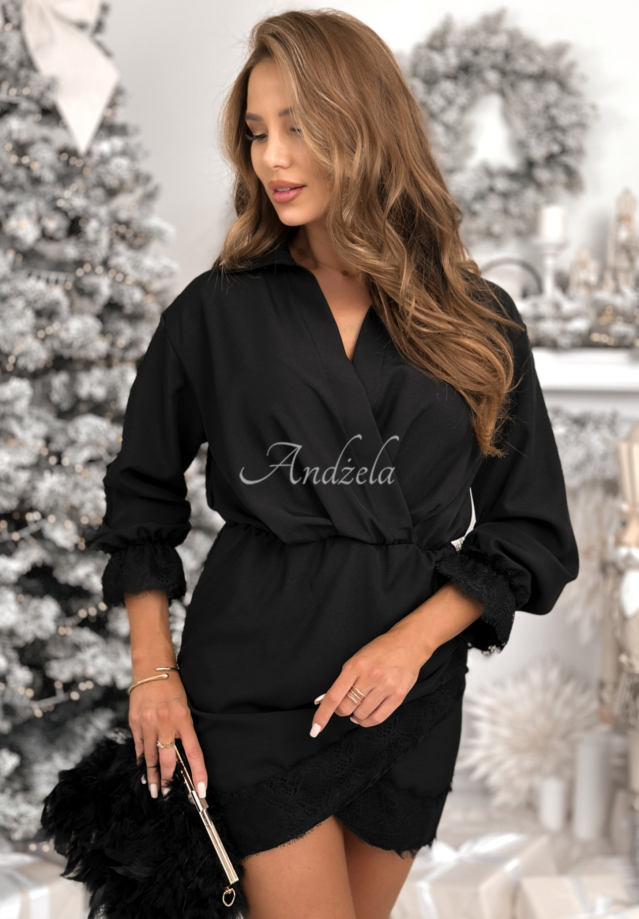 Zavinovacie šaty s čipkou Your Reflection čierna