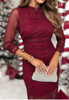 Siateczkowa Šaty z marszczeniem i dżetami Lights On Me bordová