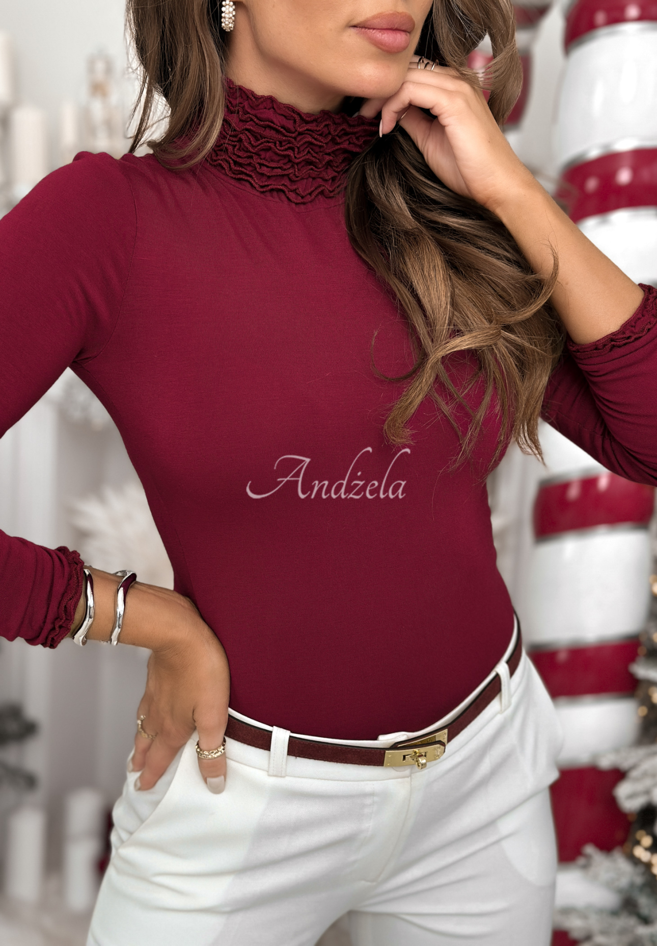 Viskózová blúzka s dlhým rukávom a rolákom Your Own Luck bordová