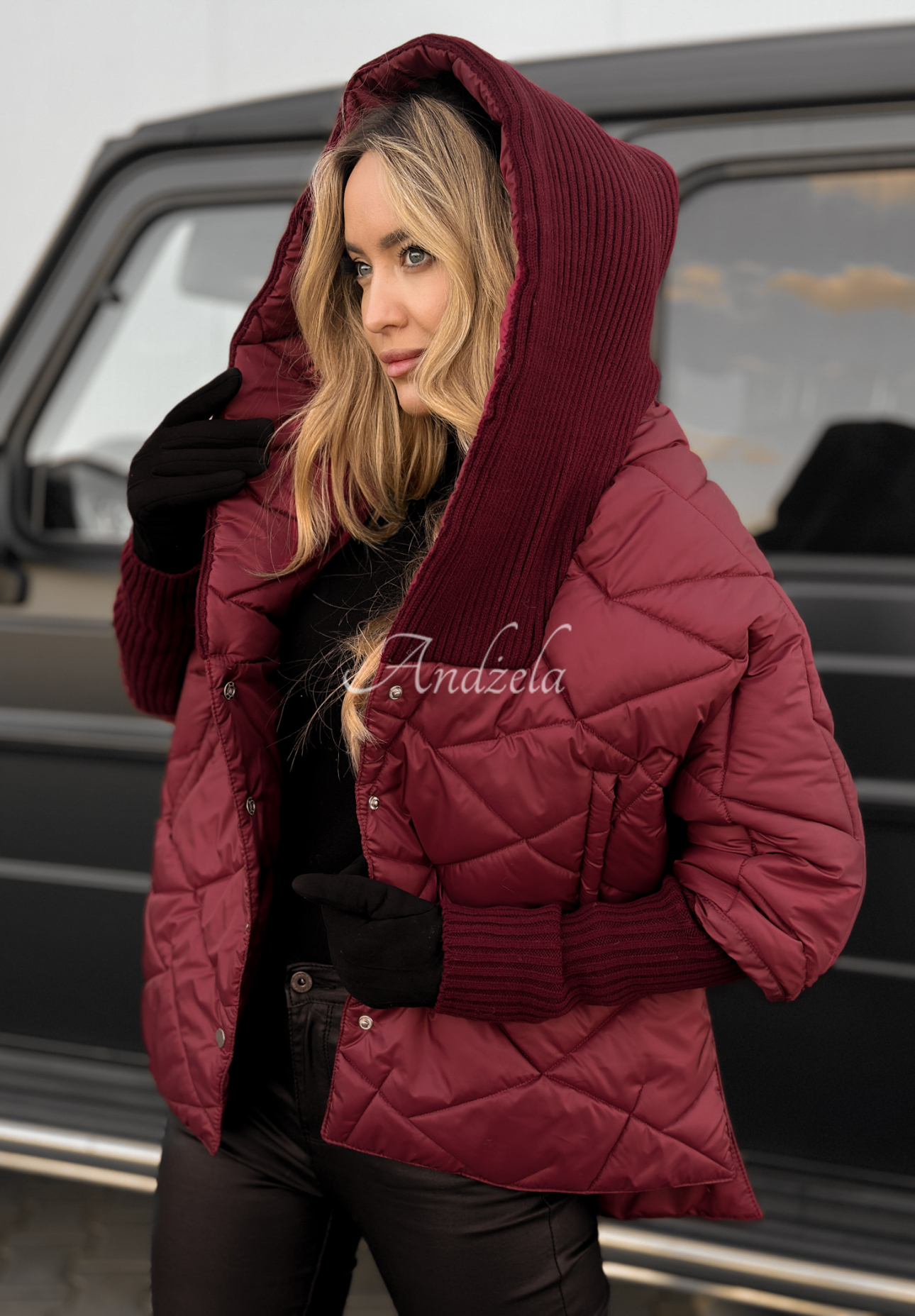 Bunda oversize s kapucňou Sancha bordová