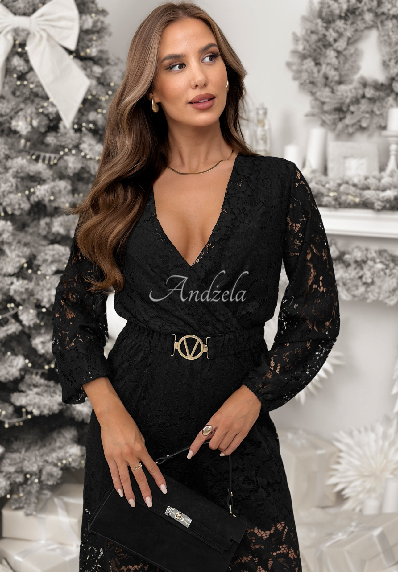 Čipkovaný overal s opaskom Back To You čierna